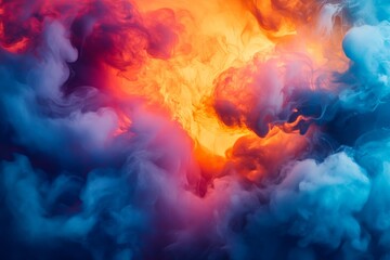 Fototapeta premium Colorful smoke swirls creating a vibrant and dynamic abstract composition in shades of blue, orange, and purple