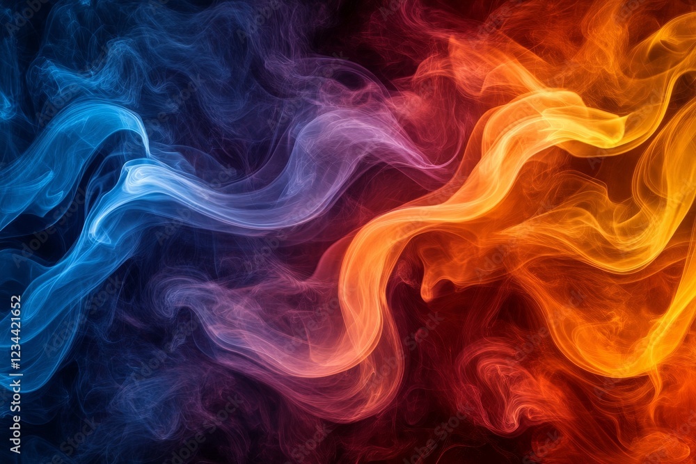 Poster Colorful swirls of blue and orange smoke create a dynamic and vibrant abstract design