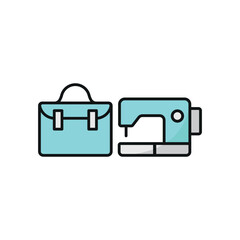 Sewing machine and briefcase set icon represents professional tailoring and bespoke fashion, perfect for suit designers, corporate attire branding, garment industry visuals, and custom tailoring servi