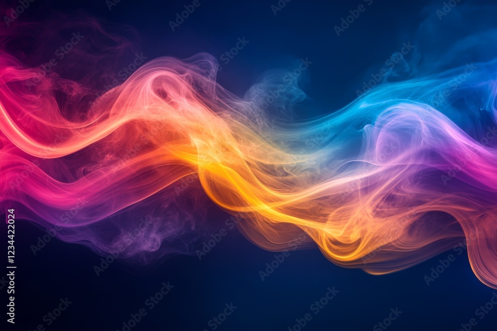 Poster colorful abstract waves of smoke flow against a dark background, showcasing a dance of hues in a cre