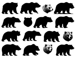 GRIZZLY BEAR SILHOUETTE ON WHITE BACKGROUND