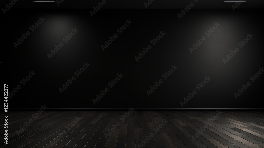 Poster 3d render of an empty dark wall background in black with subtle lighting ideal for use in various de