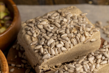 halva made from roasted sunflower seeds and crushed into one solid mass