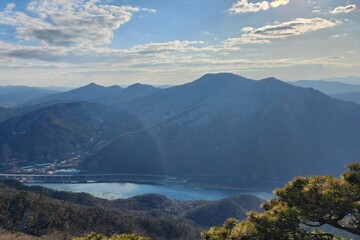 A panoramic view of the Han River from the top of the mountain, South Korea
