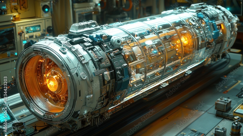 Poster futuristic engine tested in a high-tech lab