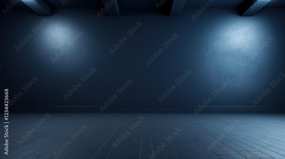 Poster dark blue wall background in 3d render with empty space and subtle lighting effects for creative pro