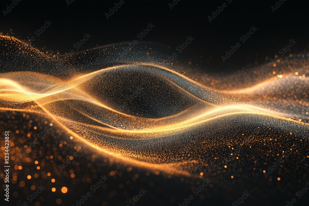 Aufkleber golden waves of light flow gracefully through the dark background, creating a mesmerizing visual eff