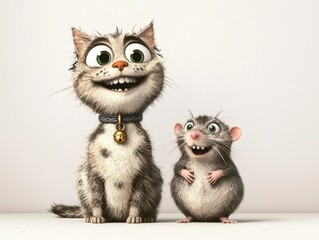 Fototapeta premium In an Unexpected Friendship, This Cat and Mouse Show True Companionship in Colorful Cartoon 3D Style
