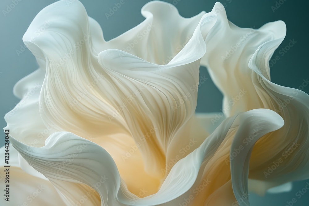 Poster soft, flowing white flower illuminated by gentle light in a serene setting
