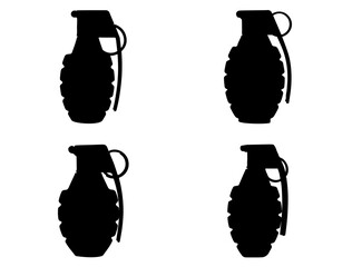 HAND GRENADE SILHOUETTE ON WHITE BACKGROUND
