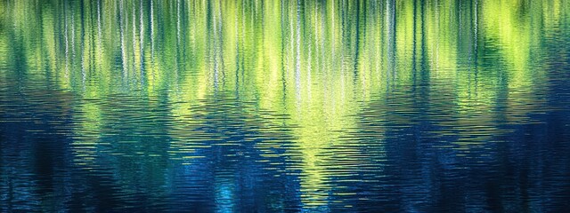 Rippling water patterns reflecting shades of blue and green in serene landscape