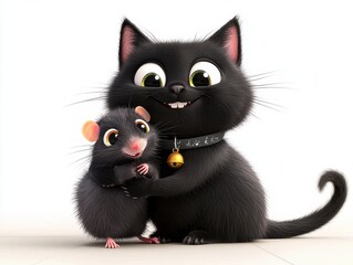 In a Fun and Whimsical World Where a Black Cat and a Kitten Become Best Friends