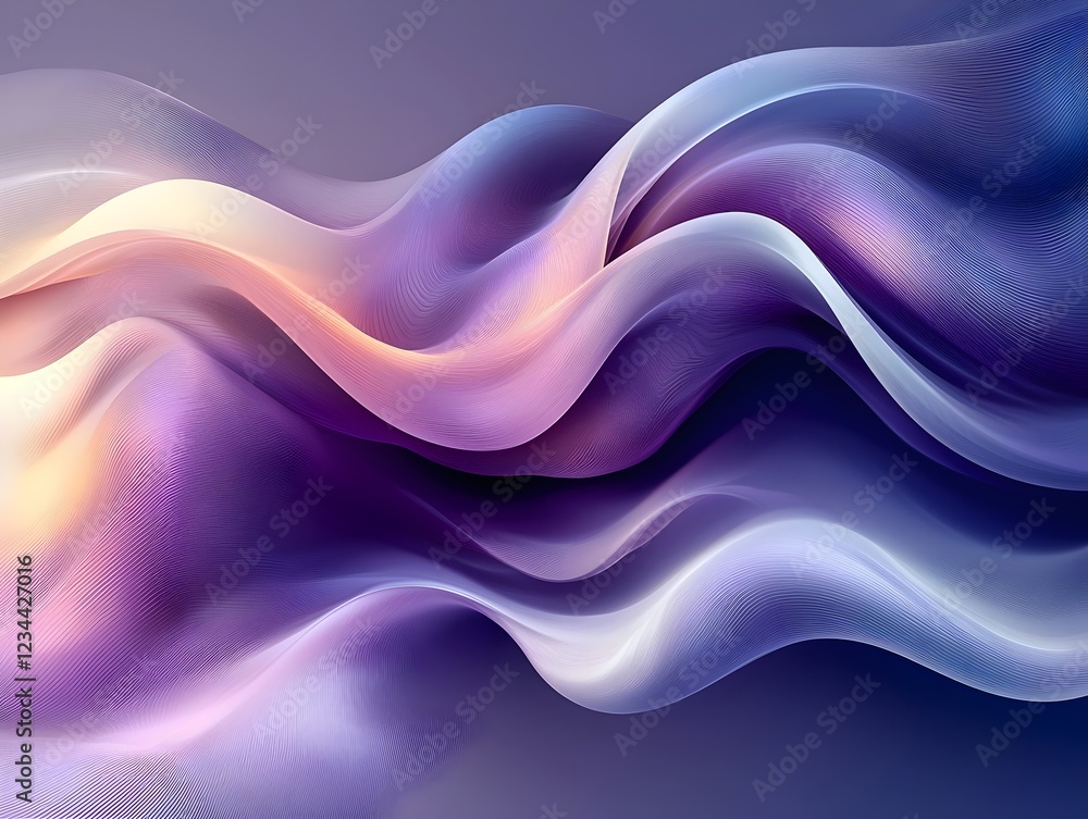 Aufkleber an abstract composition featuring flowing waves in shades of purple, pink, and soft white, creating 