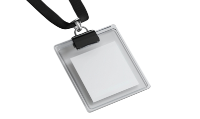 Blank Clear Plastic ID Badge with Black Lanyard Mockup, Transparent Background, Ai Generative Images