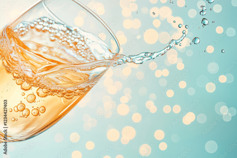Aufkleber an elegant overhead view focusing on the effervescent stream entering a transparent glass, set again