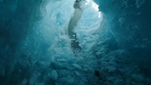 Light entering frozen glacial cave in greenland