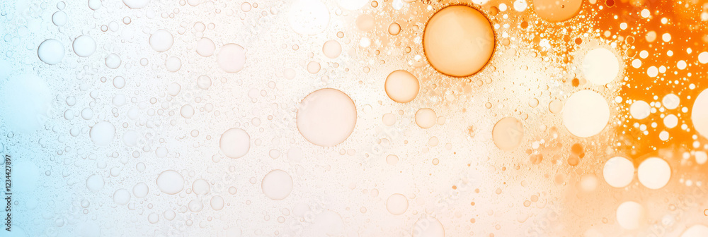 Poster A minimalist top-down shot with the fizz forming bubbles on the surface, complemented by a softly glowing bokeh tapestry in the background,