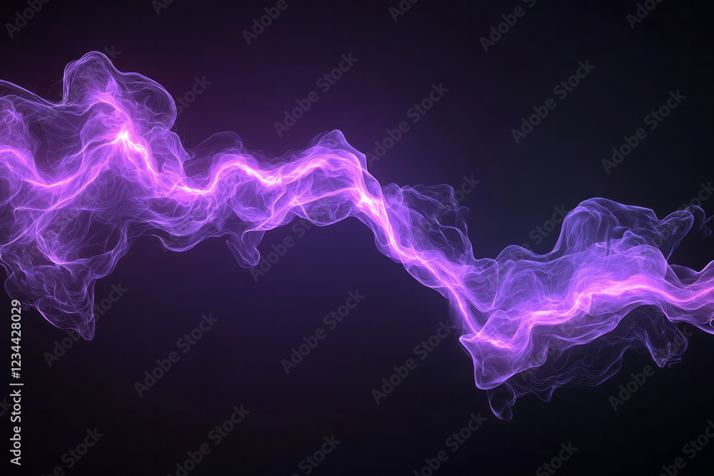 Aufkleber A cinematic, slow-shutter shot capturing a bright purple lightning bolt snaking across a dark sky, with motion blur adding an explosive VFX touch,