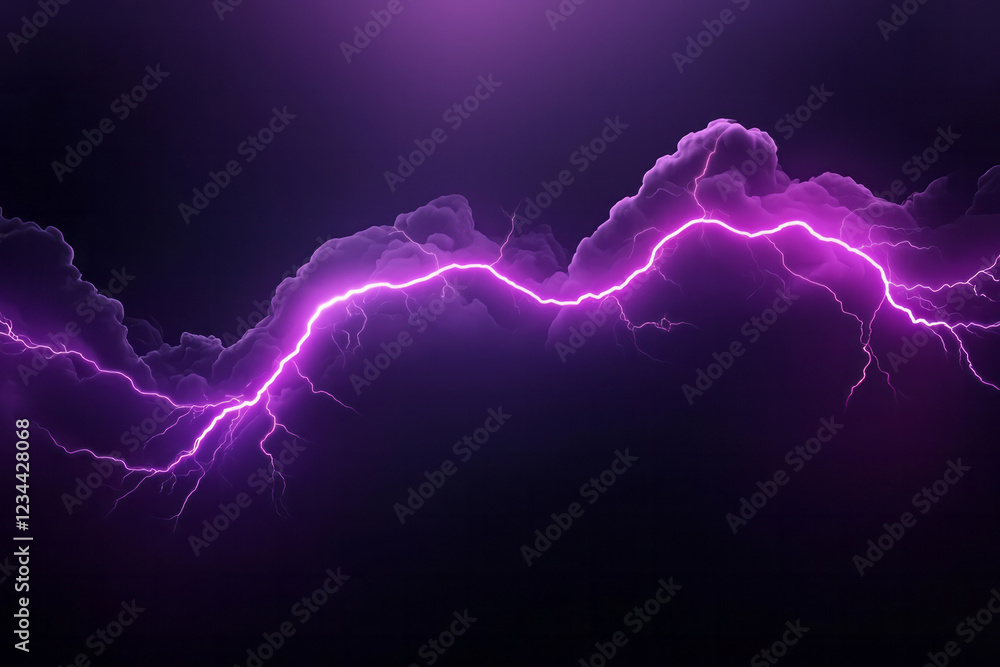 Aufkleber a cinematic, slow-shutter shot capturing a bright purple lightning bolt snaking across a dark sky, w