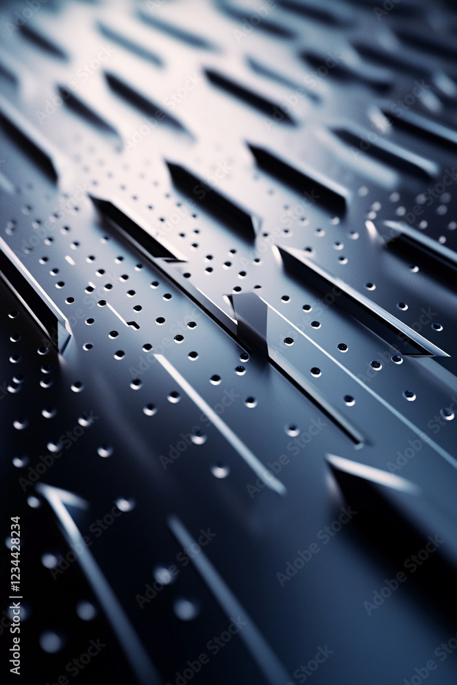 Aufkleber close-up of metallic arrows with sharp edges on a reflective surface, showcasing a pattern with dire