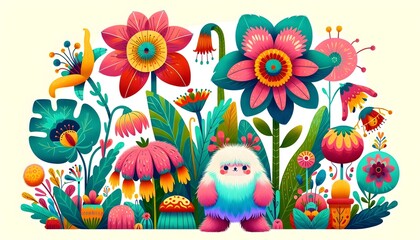 Obraz premium Jardines Encantados: Criaturas Botánicas