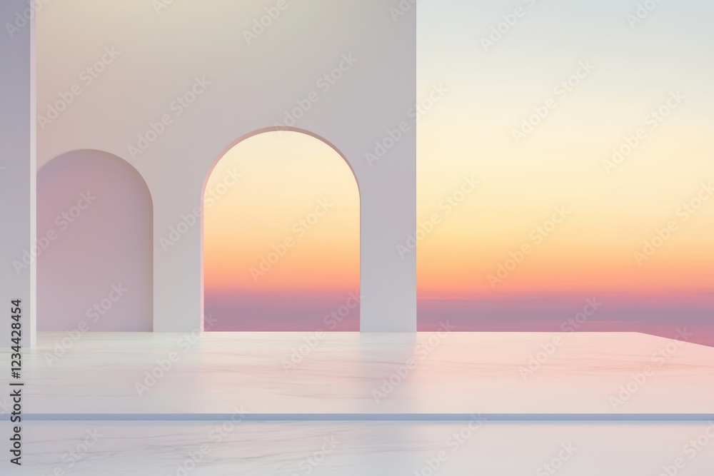 Aufkleber serene digital space with arches against a soft color gradient background