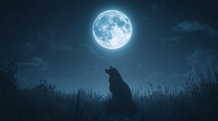 Wolf howls at the moon.