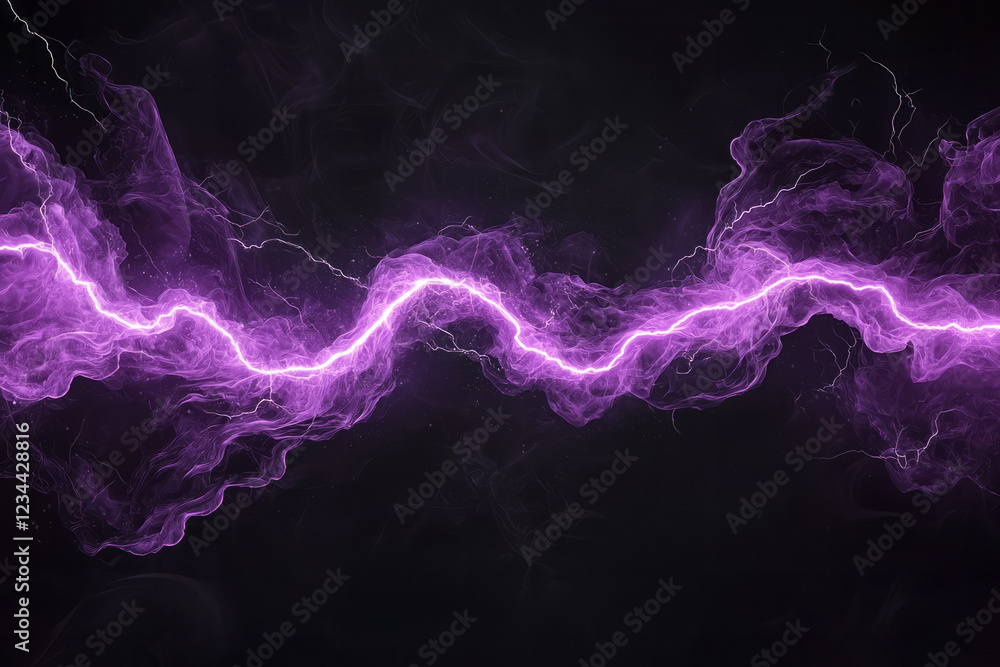 Fototapete an ultra-minimal focus on a single twisting purple lightning line, faint luminescent streaks accenti