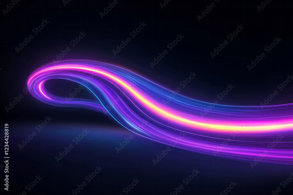 Aufkleber A refined perspective shot of a curved purple lightning path cutting through the darkness, subtle motion blur adding fluidity and cinematic flair,