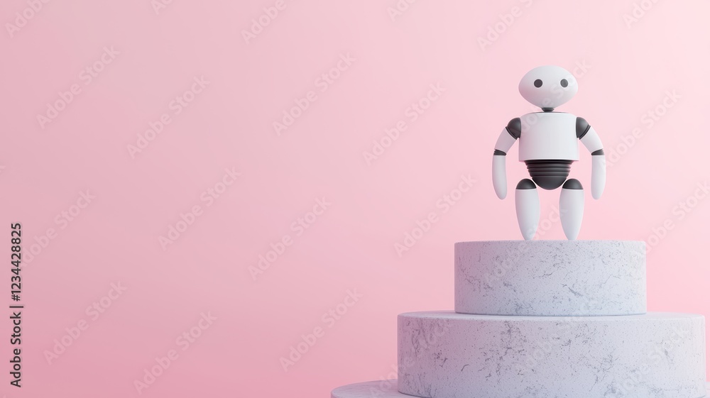 Poster ai robot on a podium for digital workflow optimization and task automation concepts