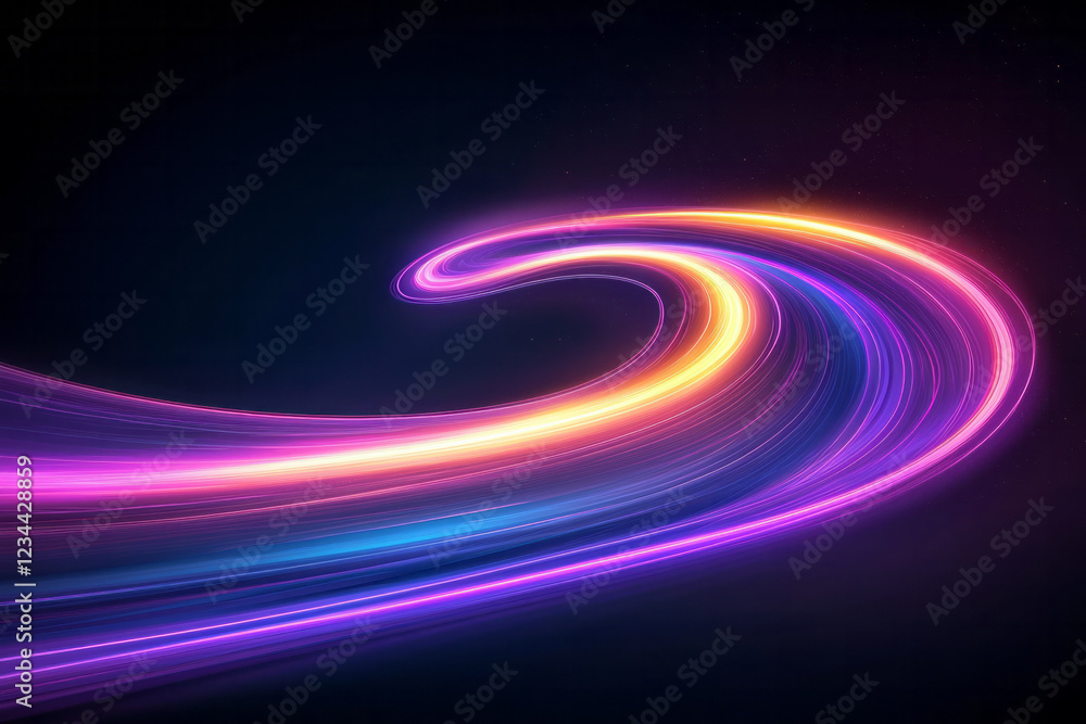Aufkleber A refined perspective shot of a curved purple lightning path cutting through the darkness, subtle motion blur adding fluidity and cinematic flair,
