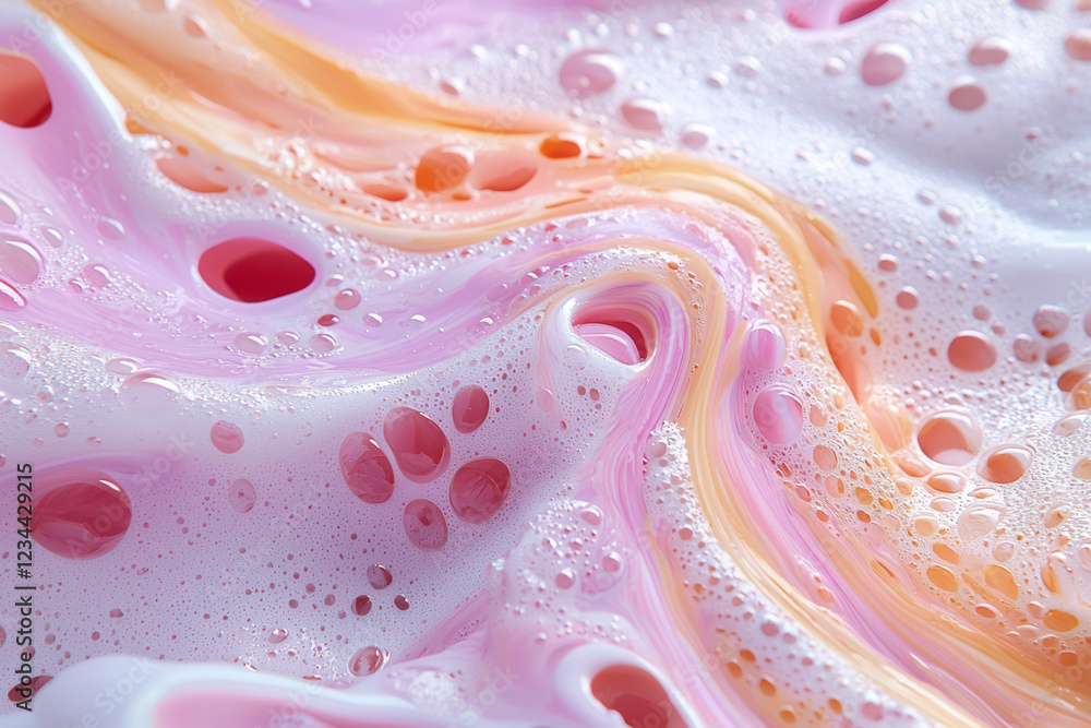 Poster A macro shot of the sodaâ€™s surface tension as it rises, foam building in playful swirls, with hints of streamers or confetti in the blurred background,