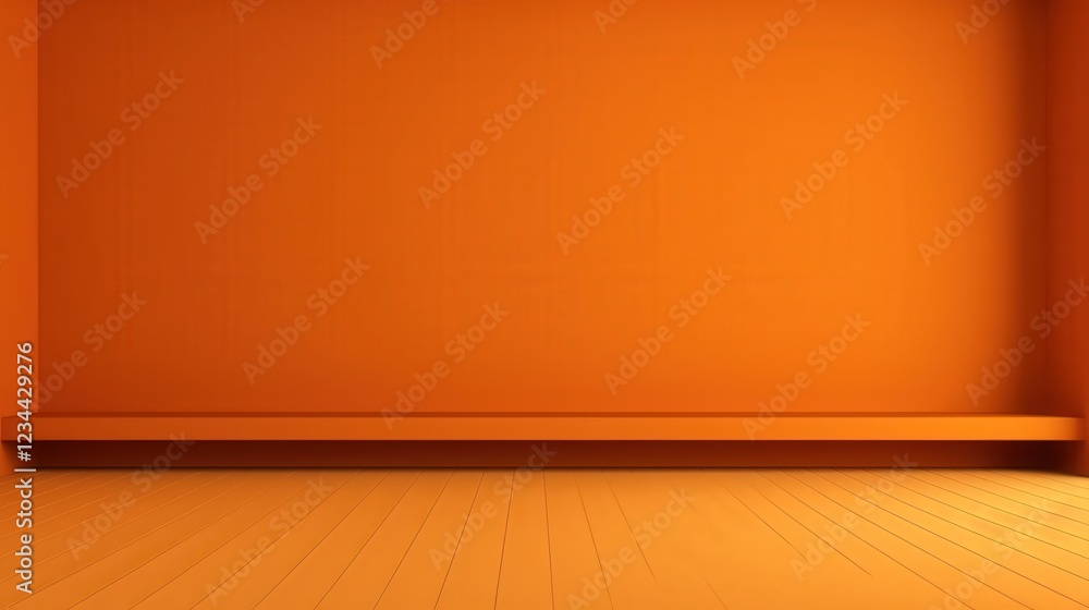 Poster 3d render of an empty dark room featuring an orange wall and floor ideal for background use in desig