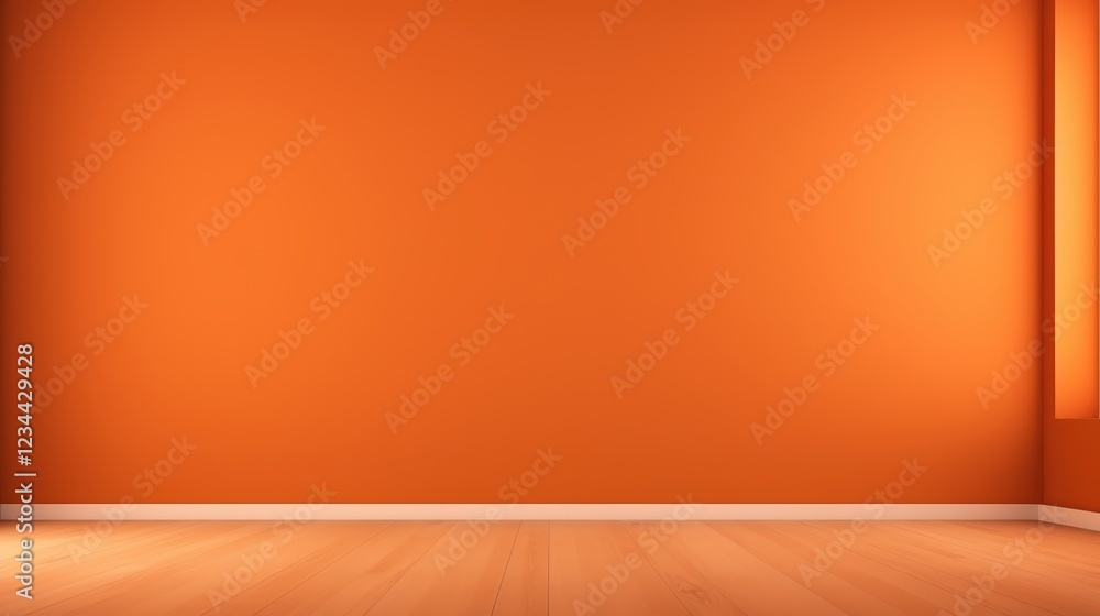 Aufkleber 3d render of an empty dark orange wall interior with soft lighting and minimalist design element in 