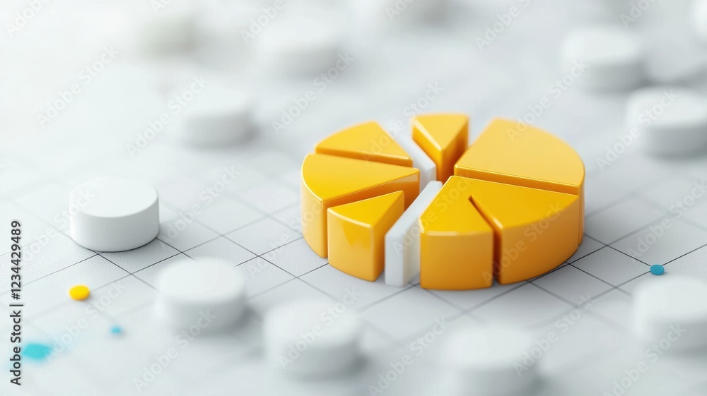 Poster dynamic data visualization with yellow pie chart on graph paper background