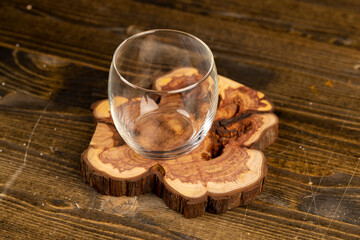 wooden board made of larch wood and an old transparent glass