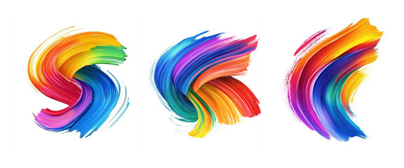 Strokes of multicolored paint, textured brush marks, artistic background elements, abstract design for advertising and creative projects. Isolated on white background. Abstract calligraphy