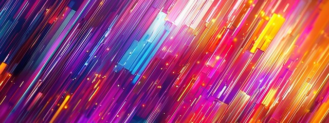 Vibrant glitch patterns with fragmented pixels and bold streaks