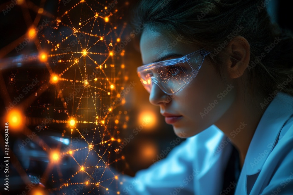 Leinwandbilder scientist analyzing data visualization while wearing protective goggles in a laboratory setting