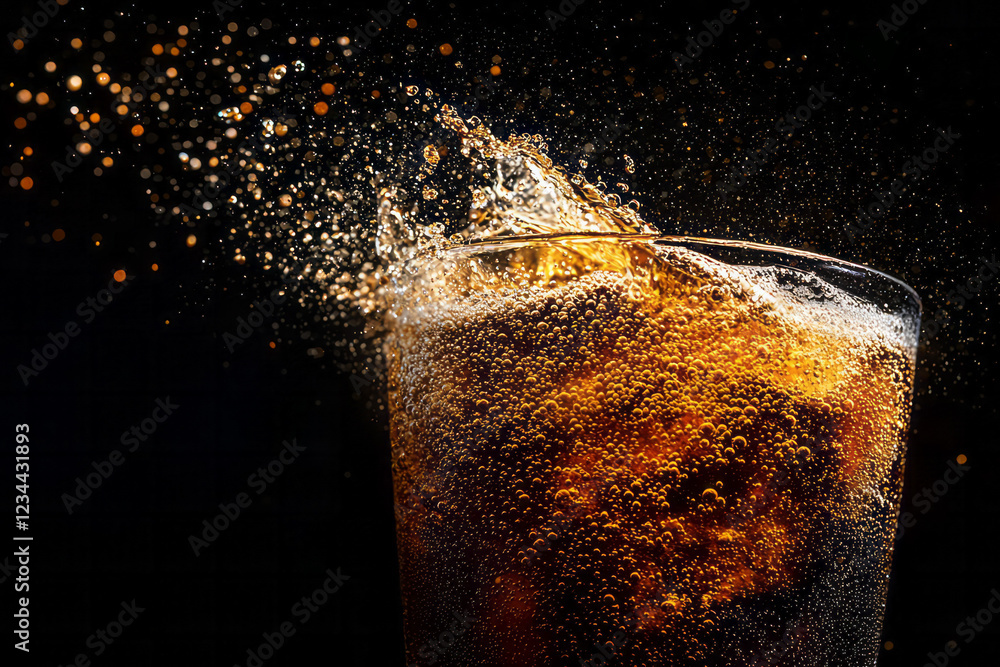 Aufkleber a crisp image of cola being poured into a transparent glass, capturing the rush of bubbles and a cas