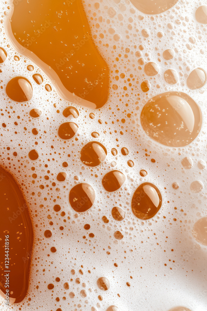 Poster an abstract depiction where only the effervescent crown of cola foam is in sharp focus, leaving the 