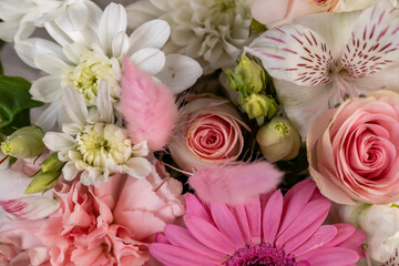 a bouquet of flowers of different colors in close  up