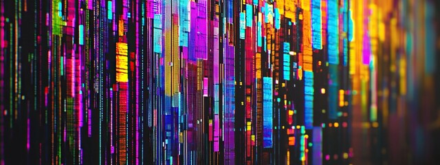 Vibrant glitch patterns with colorful streaks and pixel fragmentation