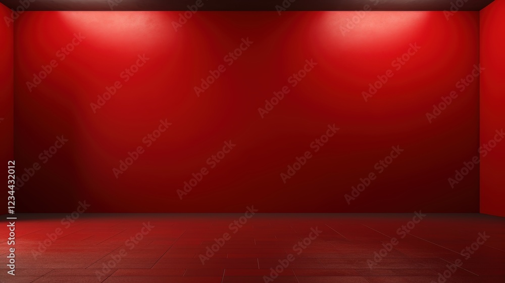 Poster 3d render of an empty dark red wall background with soft lighting and smooth surface for modern inte
