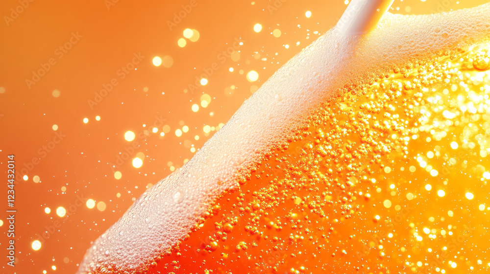 Poster a vibrant image where a straw cuts through the colaâ€™s surface, showing tiny ascending bubbles illu