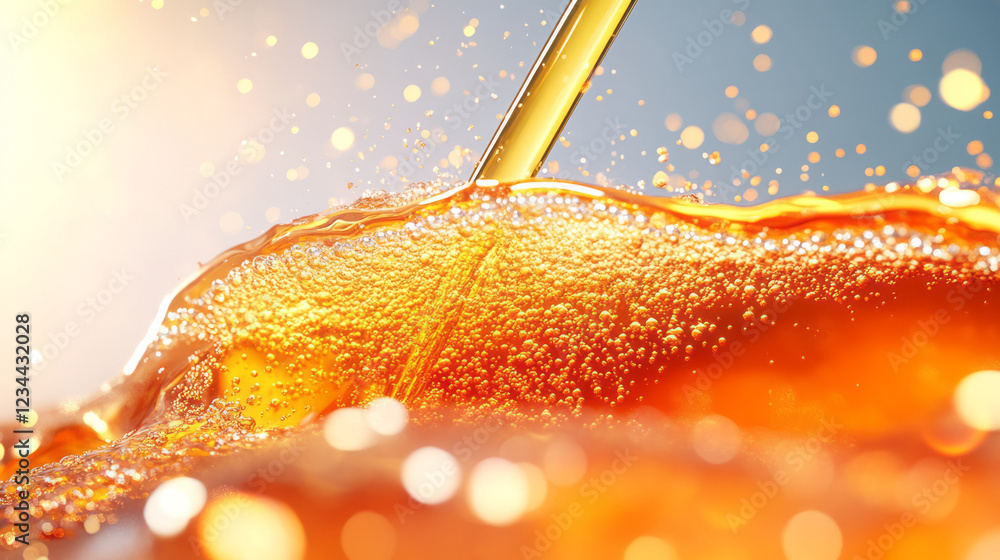 Poster a vibrant image where a straw cuts through the colaâ€™s surface, showing tiny ascending bubbles illu