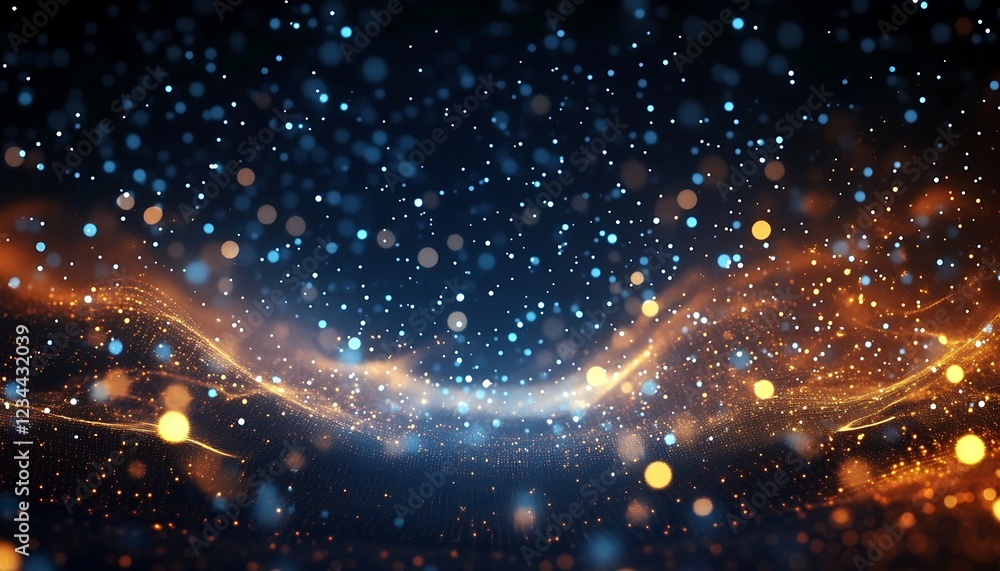 Poster abstract background representing data particles in a technological environment, each particle convey