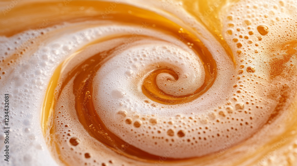 Aufkleber a dynamic overhead perspective capturing a mesmerizing swirl of bubbles forming spirals in a freshly