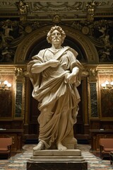 Fototapeta premium Classical marble statue in ornate, historic interior setting.