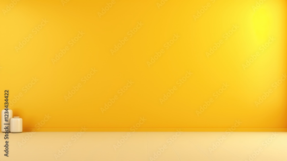 Poster 3d render of an empty dark yellow wall background with minimalist design and decorative elements in 